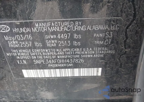 2017 Hyundai Sonata Sport из США, поврежденный, VIN 5NPE34AF0HH437826